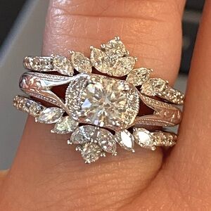 Neil Lane Vintage Style White Gold Diamond Ring with Enhancers, size 5.75